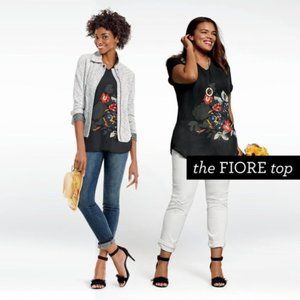 CAbi style #5020 Fiore Blouse XS Black Floral 1390